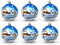 Set of 6 Sky Blue Glass Balls Christmas Ornament Glass Art 3 in