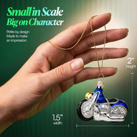 Mini Glass Christmas Ornaments Ball Hand Blown, Blue Motorcycle 2 in - image 2