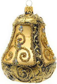Hand Blown Glass Christmas Bells Ornaments, Gold Embellished 4 in - image 7
