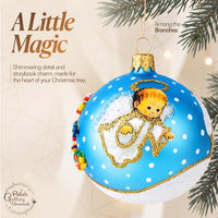 Christmas Ornament, Angel with House and Holiday Tree, Blown Glass Ball 3-inch (Blue) - image 6