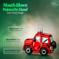 Mini Glass Christmas Ornaments Ball Hand Blown, Red Car 2 in - image 3