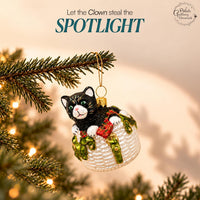 Cat Glass Christmas Ornaments Balls Hand Blown in a Basket 4 in - image 2