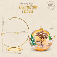 Hand Blown Glass Christmas Ornaments Ball, Cottage Houses Gold 8 in + Stand - image 2