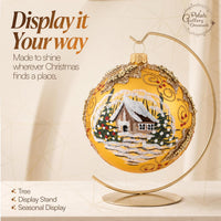 Hand Blown Glass Ball Christmas Ornament, 5 in, Mistletoe Leaves Gold - image 2