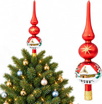 Finial Glass Christmas Vintage Tree Topper, Red Snowflake 12 in