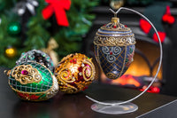 Faberge Egg Hand Blown Glass Christmas Ornaments Balls Green 5 in - image 2