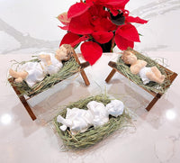 Baby Jesus Figurines Manger Nativity Scene Set Indoor Wooden Crib 5 in - image 3