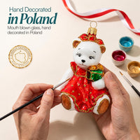 Polar Glass Christmas Ornaments Balls Hand Blown Bear in Red Dress 3.5 in - image 2