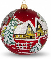 Polish Hand Blown Glass Christmas Ornaments Ball, Countryside Matte Red 5in
