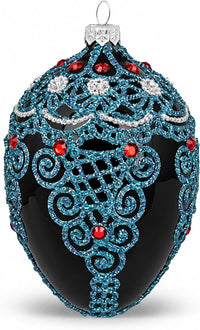 Faberge Egg Hand Blown Glass Christmas Ornaments Balls Onyx Black 5 in