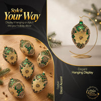 Faberge Egg Hand Blown Glass Christmas Ornaments Balls Green Matte 5 in - image 3