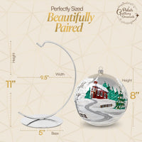 Hand Blown Glass Christmas Ornaments Ball, Chapel Silver 8 in + Stand - image 2