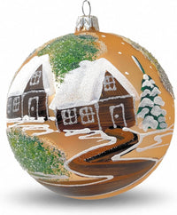 Polish Hand Blown Glass Christmas Ornaments Ball, Countryside Golden 5 in
