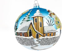 Hand Blown Glass Christmas Ornaments Ball, Chapel Blue 6 in + Stand - image 2