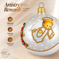 Hand Blown Glass Christmas Ornaments Ball, Angel & House White Silver 3 in - image 3