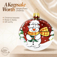 Blown Glass Christmas Ornaments Ball, Snowman & Mistletoe Burgundy 3 in - image 7