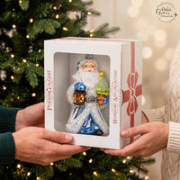 Santa Glass Christmas Ornaments Balls Hand Blown White with Lantern 6.5 in - image 2