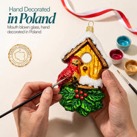 Cardinal Glass Christmas Ornaments Balls Hand Blown Birdhouse 5.75 in - image 5