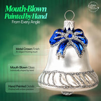 Mini Glass Christmas Ornaments Ball Hand Blown, White Jingle Bell 2 in - image 3