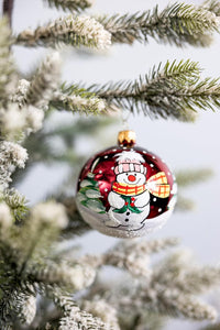 Blown Glass Christmas Ornaments Ball, Snowman & Mistletoe Burgundy 3 in - image 5