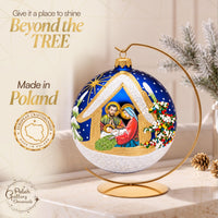 Polish Hand Blown Glass Christmas Ornaments Ball Nativity Navy + Stand - image 5