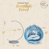Hand Blown Glass Christmas Ornaments Ball, Wonderland Blue 8 in + Stand - image 2