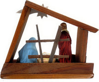 Wooden Nativity Set Figures Indoor Scene with Holy Family Stable Brown - image 4