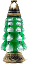 Christmas Tree Cemetery Memorial Candle | Gravesite Remembrance Decor | Glass Lantern Euro