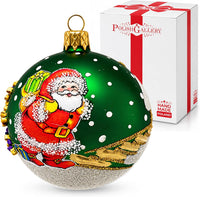 Hand Blown Glass Christmas Ornaments Ball, Santa Claus Green Matte 3 in