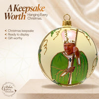 Blown Glass Christmas Ornaments Ball, Pope John Paul II Cream Yellow 5 in - image 8