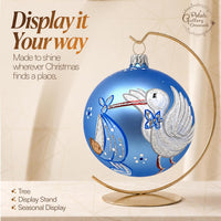 Hand Blown Glass Christmas Ornaments Ball, Baby's 1st Christmas Blue 5 in - image 5
