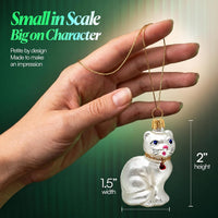 Mini Glass Christmas Ornaments Ball Hand Blown, White Cat 2 in - image 4