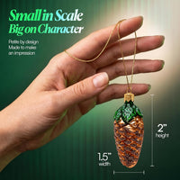 Mini Glass Christmas Ornaments Ball Hand Blown, Brown Pinecone 2 in - image 5
