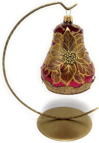 Hand Blown Glass Christmas Bells Ornaments, Poinsettia Burgundy 4 in - image 5
