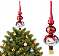 Finial Glass Christmas Vintage Tree Topper, Burgundy Snowflake 12 in