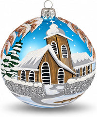 Hand Blown Glass Ball Christmas Ornament, 5 in, Chapel Blue