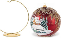 Hand Blown Glass Christmas Ornaments Ball, Chapel Cranberry 8 in + Stand