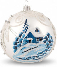 Hand Blown Glass Ball Christmas Ornament, 5 in, Frozen Winter Silver