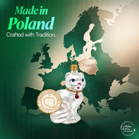 Mini Glass Christmas Ornaments Ball Hand Blown, White Cat 2 in - image 5