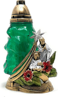 Joseph, Mary and Baby Jesus Cemetery Memorial Candle | Gravesite Remembrance Decor | Glass