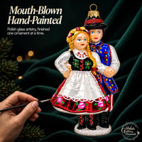Polish Hand Blown Glass Christmas Ornaments, Couple Dancing Krakowiak 7 in - image 6