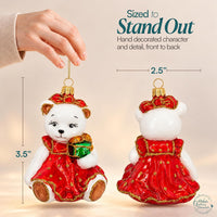 Polar Glass Christmas Ornaments Balls Hand Blown Bear in Red Dress 3.5 in - image 3