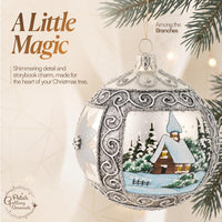 Polish Hand Blown Glass Christmas Ornaments Ball, Winter Charm Silver 5 in - image 2