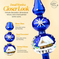 Finial Glass Christmas Vintage Tree Topper, Blue Snowflake 12 in - image 3