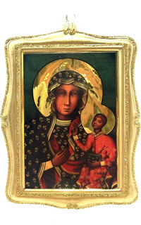 Christmas Ornament, Our Lady of Czestochowa - Saint Mary with Baby Jesus, Blown Glass Pict