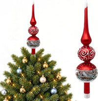 Finial Glass Christmas Vintage Tree Topper, Red Swirl 12 in