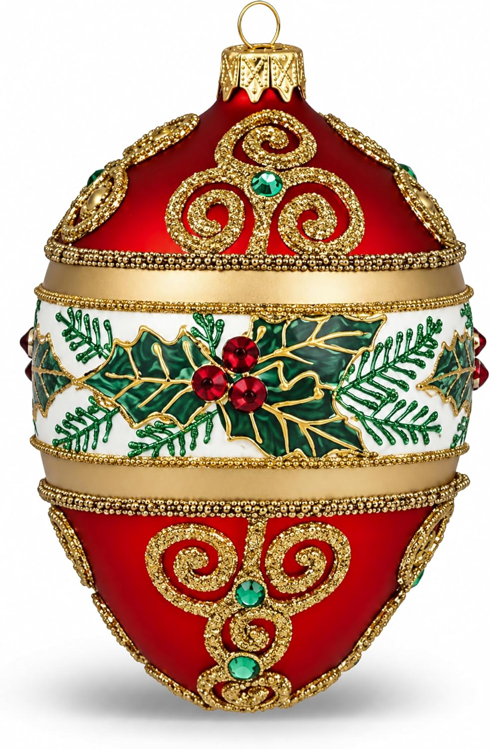 Faberge Egg Hand Blown Glass Christmas Ornaments Balls Red Matte 5 in
