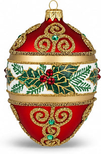Faberge Egg Hand Blown Glass Christmas Ornaments Balls Red Matte 5 in