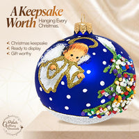 Hand Blown Glass Christmas Ornaments Ball, Angel & House Navy Blue 3 in - image 8