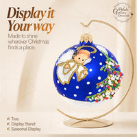 Hand Blown Glass Christmas Ornaments Ball, Angel & House Navy Blue 3 in - image 6